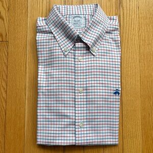 Brooks Brothers Mens Long Sleeve Oxford Non-Iron Regent Large Red Blue Checks